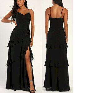 Lulus Blessed with Beauty Black Ruffled Sleeveless Maxi Dress Size Small NWT